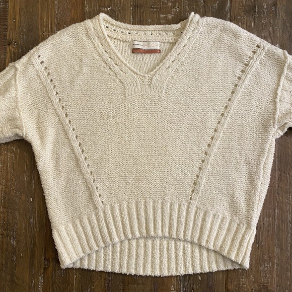 Pilcro Anthropologie Sweater Womens XS Ivory Cable Knit Boho Merino Wool Blend - Picture 3 of 10